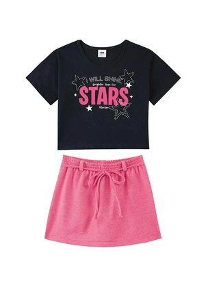 Marlan - Conjunto Blusa e Short-Saia Moletinho Preto - MARLAN