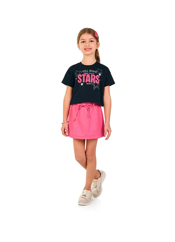 Marlan - Conjunto Blusa e Short-Saia Moletinho Preto