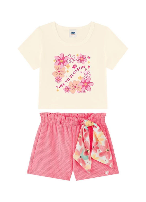 Marlan - Conjunto Blusa e Shorts em Cotton Bege