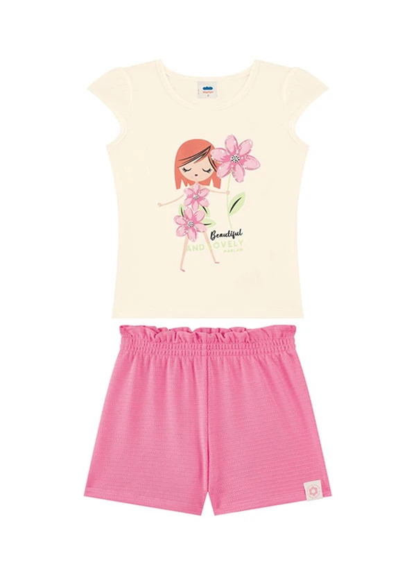 Marlan - Conjunto Blusa e Shorts em Cotton Bege