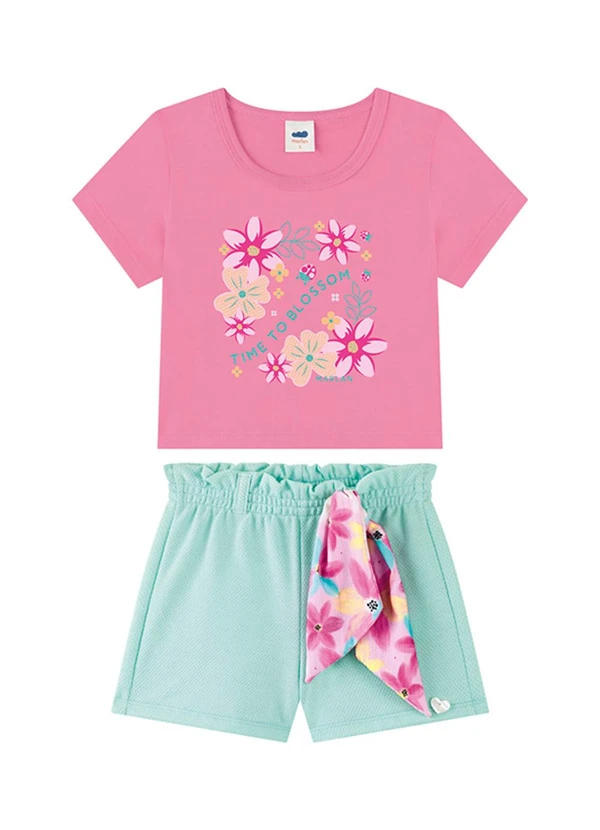 Marlan - Conjunto Blusa e Shorts em Cotton Rosa