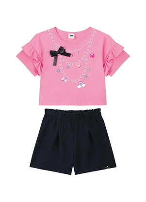 Marlan - Conjunto Blusa e Shorts em Gorgurinho Rosa - MARLAN