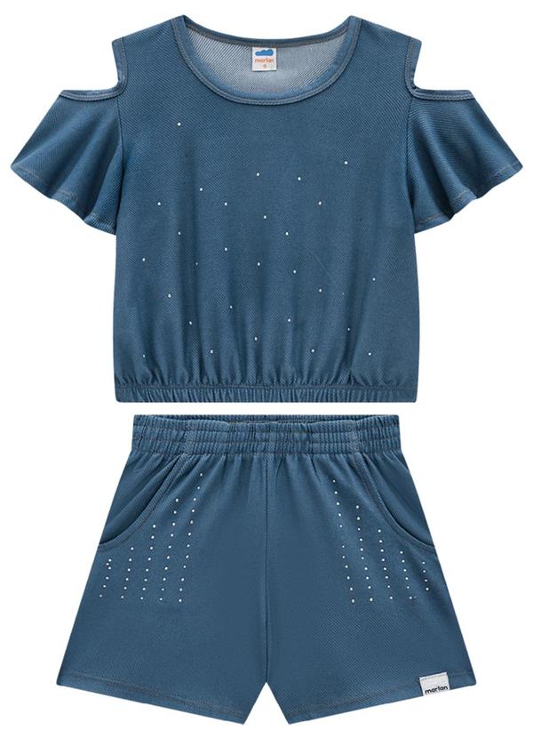 Marlan - Conjunto Blusa e Shorts em Molecotton Jeans Azul