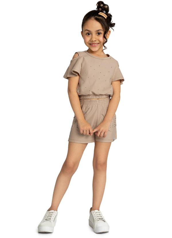 Marlan - Conjunto Blusa e Shorts em Molecotton Jeans Bege