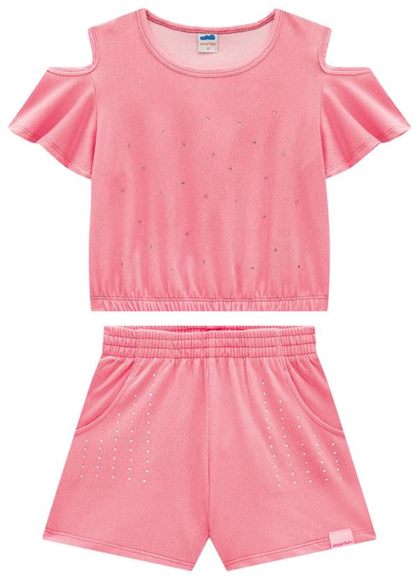 Marlan - Conjunto Blusa e Shorts em Molecotton Jeans Rosa