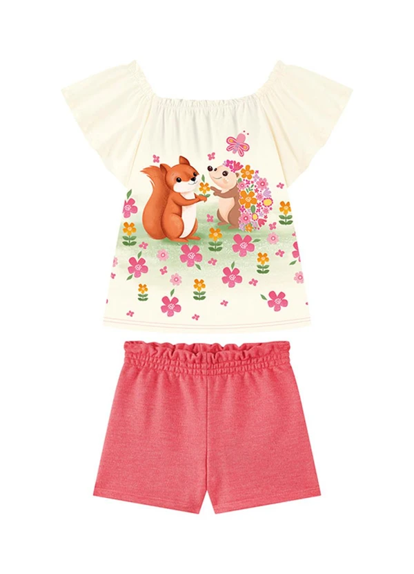 Marlan - Conjunto Blusa e Shorts em Moletinho Bege