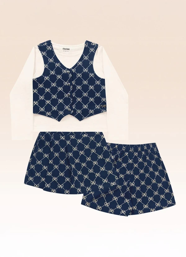 Fakini Kids - Conjunto Blusa e Shorts Saia e Colete Bege 3