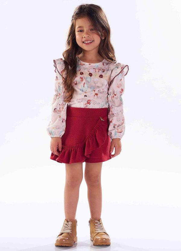 Kiki - Conjunto Blusa e Shorts Saia Infantil Rosa