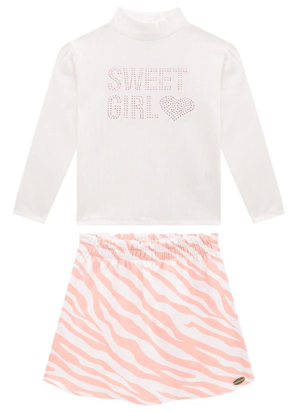 Milli e Nina - Conjunto Blusa e Shorts Saia Zebra Bege