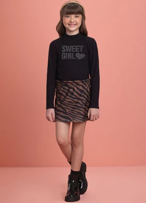 Milli e Nina - Conjunto Blusa e Shorts Saia Zebra Preto - MILLI E NINA