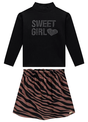 Milli e Nina - Conjunto Blusa e Shorts Saia Zebra Preto - MILLI E NINA