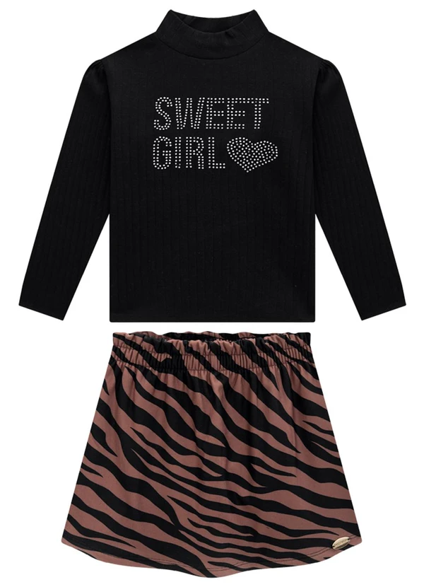 Milli e Nina - Conjunto Blusa e Shorts Saia Zebra Preto 2