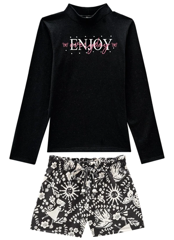 Marlan - Conjunto Blusa e Shorts Sport Natureza Preto 2