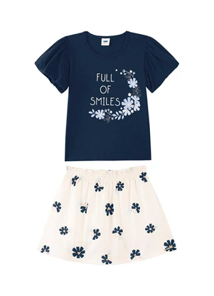 Marlan - Conjunto Blusa e Shorts Toque de Flores Azul - MARLAN