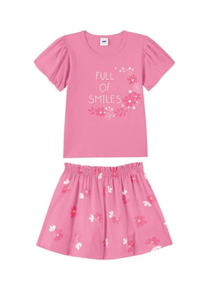 Marlan - Conjunto Blusa e Shorts Toque de Flores Rosa - MARLAN