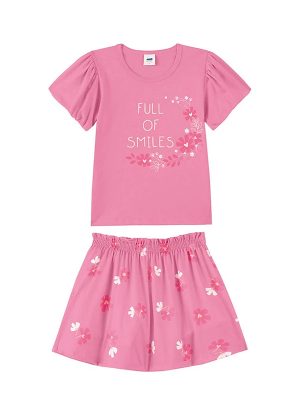 Marlan - Conjunto Blusa e Shorts Toque de Flores Rosa