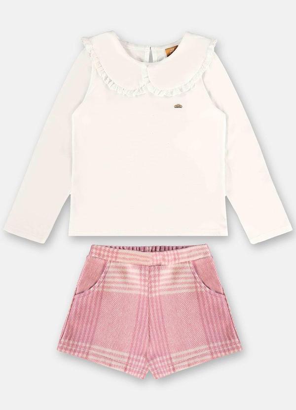 Up Baby - Conjunto Blusa e Shorts Xadrez Bege 2