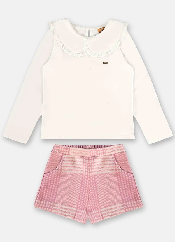 Up Baby - Conjunto Blusa e Shorts Xadrez Bege 2