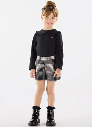 Up Baby - Conjunto Blusa e Shorts Xadrez Preto - UP BABY