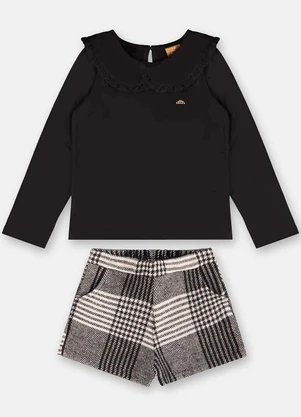 Up Baby - Conjunto Blusa e Shorts Xadrez Preto - UP BABY
