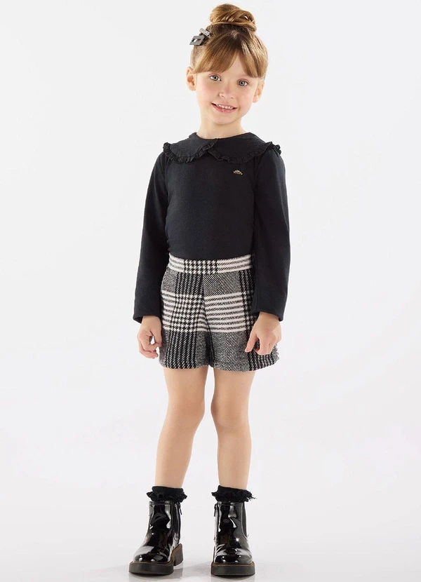 Up Baby - Conjunto Blusa e Shorts Xadrez Preto