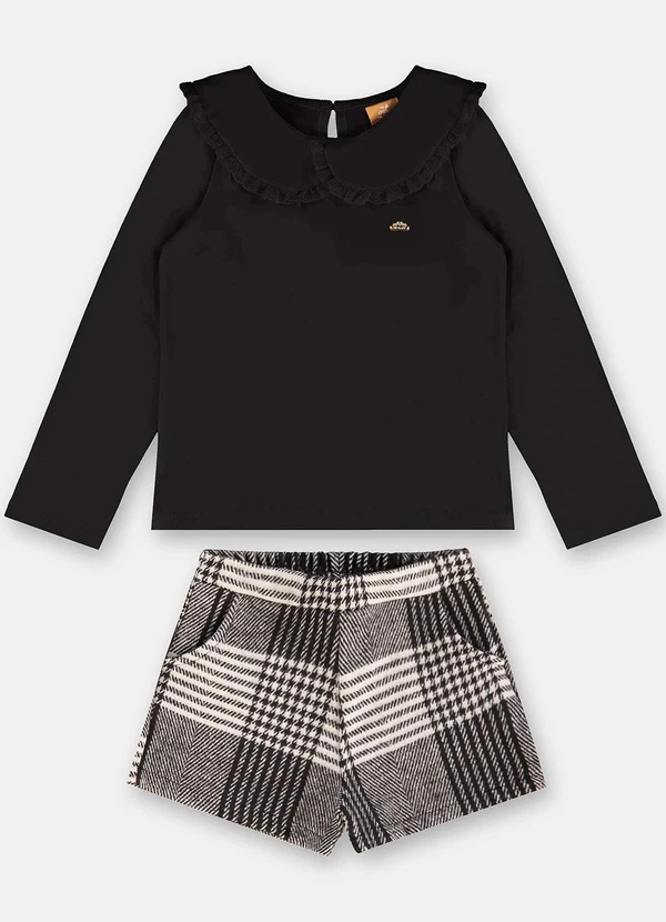 Up Baby - Conjunto Blusa e Shorts Xadrez Preto 2