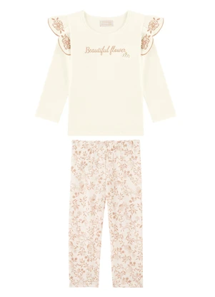 Milli e Nina - Conjunto Blusa em Cotton e Calça em Cotton Bege - MILLI E NINA