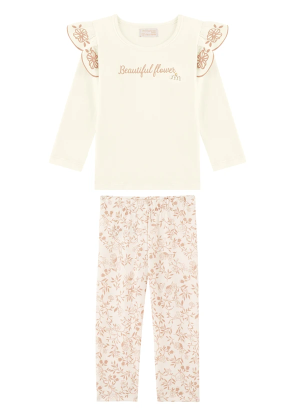 Milli e Nina - Conjunto Blusa em Cotton e Calça em Cotton Bege