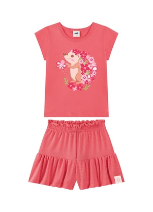 Marlan - Conjunto Blusa em Meia Malha e Shorts Laranja - MARLAN