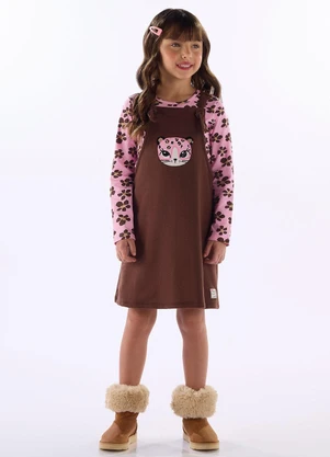 Quimby - Conjunto Blusa Floral e Salopete Marrom - QUIMBY