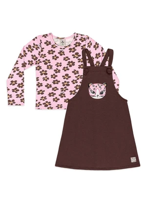 Quimby - Conjunto Blusa Floral e Salopete Marrom - QUIMBY