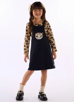 Quimby - Conjunto Blusa Floral e Salopete Preto - QUIMBY