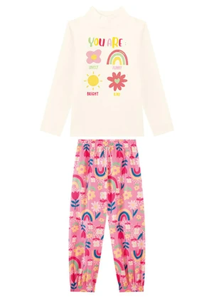 Marlan - Conjunto Blusa Gola Alta e Calça Estampada Bege - MARLAN