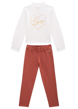 Milli e Nina - Conjunto Blusa Jacquard e Legging Bege - MILLI E NINA