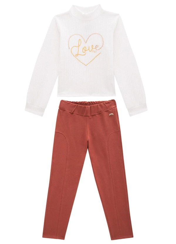 Milli e Nina - Conjunto Blusa Jacquard e Legging Bege