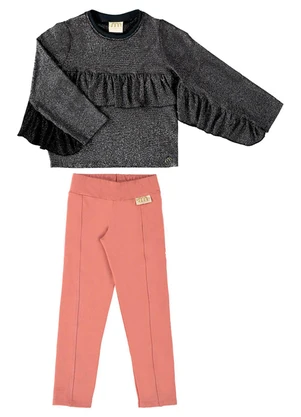 Milli e Nina - Conjunto Blusa Malha e Calça Moletinho Preto - MILLI E NINA