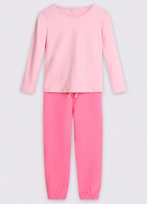 Bugbee - Conjunto Blusa Malha Meia e Calça Moletom Rosa Claro - BUGBEE