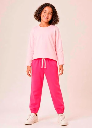 Bugbee - Conjunto Blusa Malha Meia e Calça Moletom Rosa Mosqueta - BUGBEE