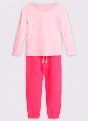 Bugbee - Conjunto Blusa Malha Meia e Calça Moletom Rosa Mosqueta - BUGBEE