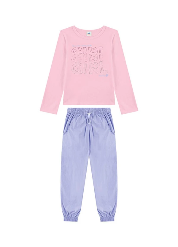 Marlan - Conjunto Blusa Manga Longa e Calça Rosa