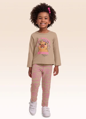 Fakini Kids - Conjunto Blusa Manga Longa e Legging Bege - FAKINI KIDS