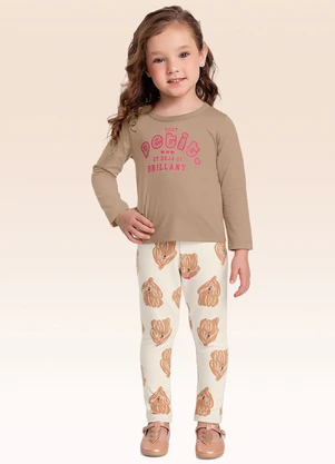 Fakini Kids - Conjunto Blusa Manga Longa e Legging Bege - FAKINI KIDS