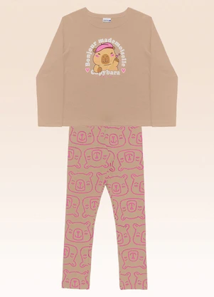 Fakini Kids - Conjunto Blusa Manga Longa e Legging Bege - FAKINI KIDS