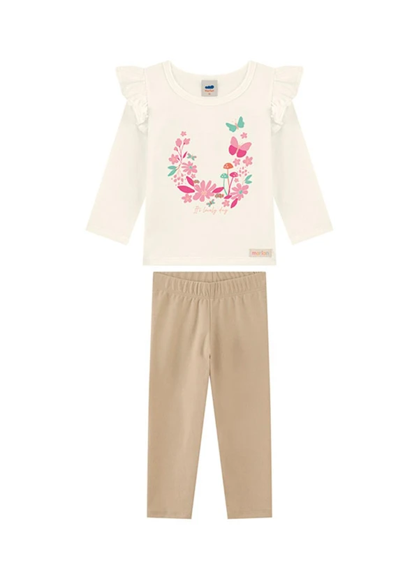 Marlan - Conjunto Blusa Manga Longa e Legging Bege