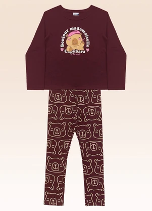 Fakini Kids - Conjunto Blusa Manga Longa e Legging Bordo - FAKINI KIDS