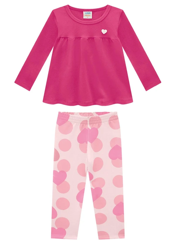Marlan - Conjunto Blusa Manga Longa e Legging Heart Rosa