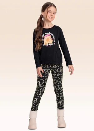 Fakini Kids - Conjunto Blusa Manga Longa e Legging Preto - FAKINI KIDS