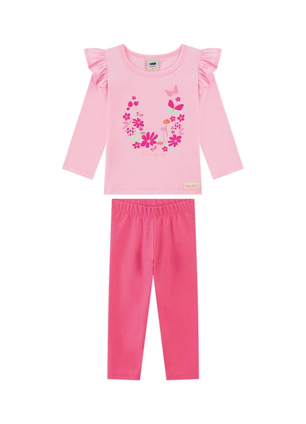 Marlan - Conjunto Blusa Manga Longa e Legging Rosa
