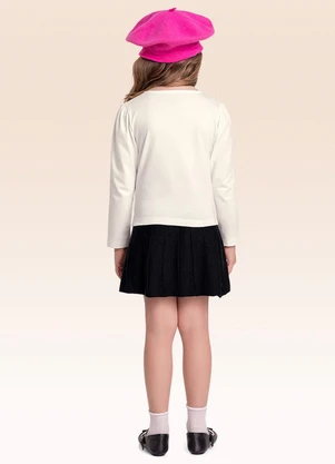 Fakini Kids - Conjunto Blusa Manga Longa e Saia Tricot Bege - FAKINI KIDS