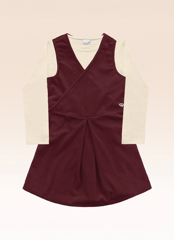 Fakini Kids - Conjunto Blusa Manga Longa e Salopete Bege